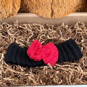 cotton crochet bow headband black red handmade by me 18”stretchable